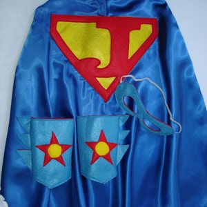 Children&#39;s Custom Superhero Personalized Kids Cape Including Matching Mask, and Wrist Cuffs