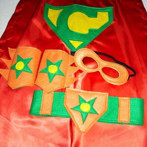 Children's Custom Superhero Personalized Kids Cape Including Matching Mask, Belt and Wrist Cuffs image 2