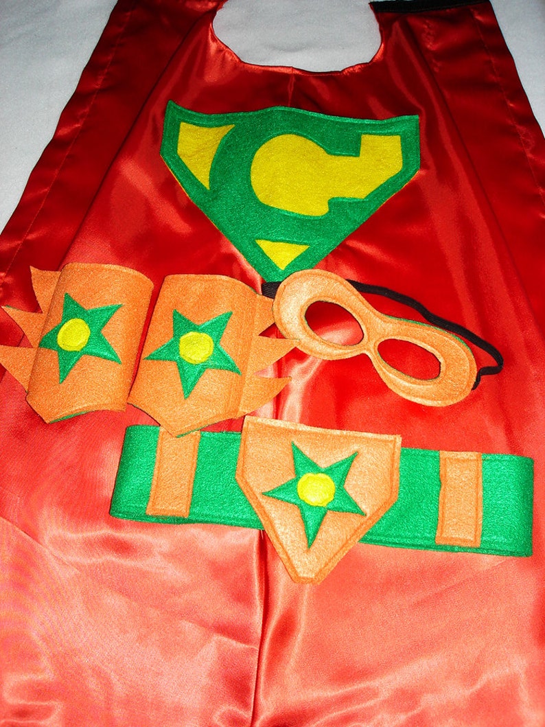 Children's Custom Superhero Personalized Kids Cape Including Matching Mask, Belt and Wrist Cuffs image 2