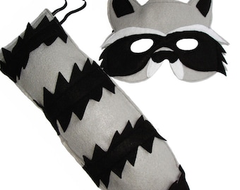 Children's Woodland Animal RACCOON Felt Mask and Tail Set