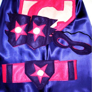 Children's Custom Superhero Personalized Kids Cape Including Matching Mask, Belt and Wrist Cuffs image 4