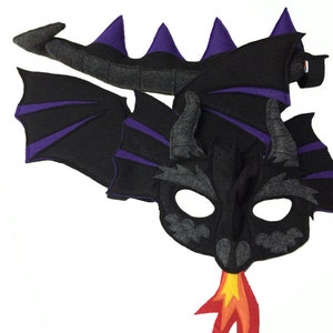 BLACK DRAGON Felt Animal Mask, Tail and Wings Set for Children