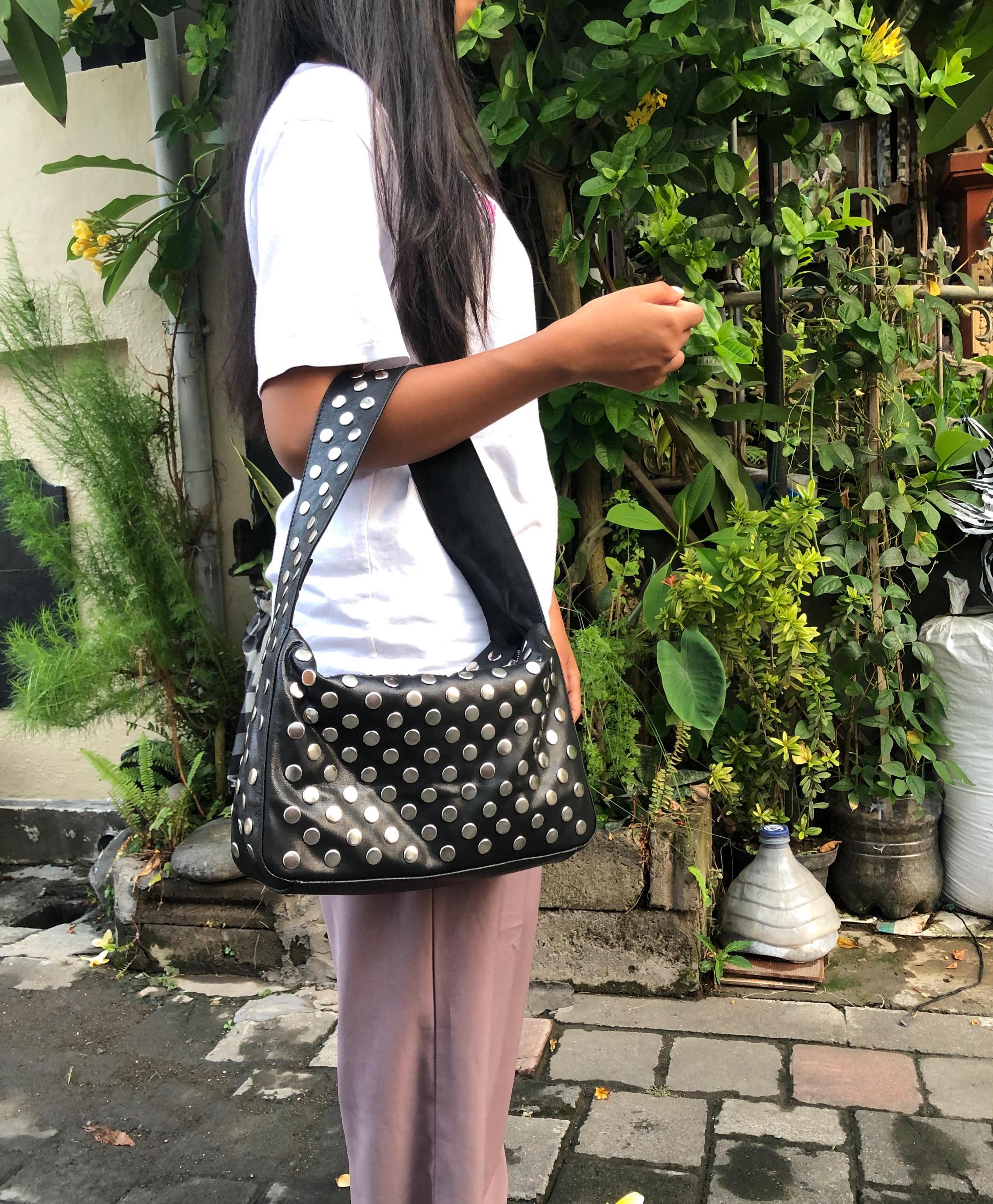 Studded Leather Hobo Bag: Silver Accent Shoulder Bag - Etsy