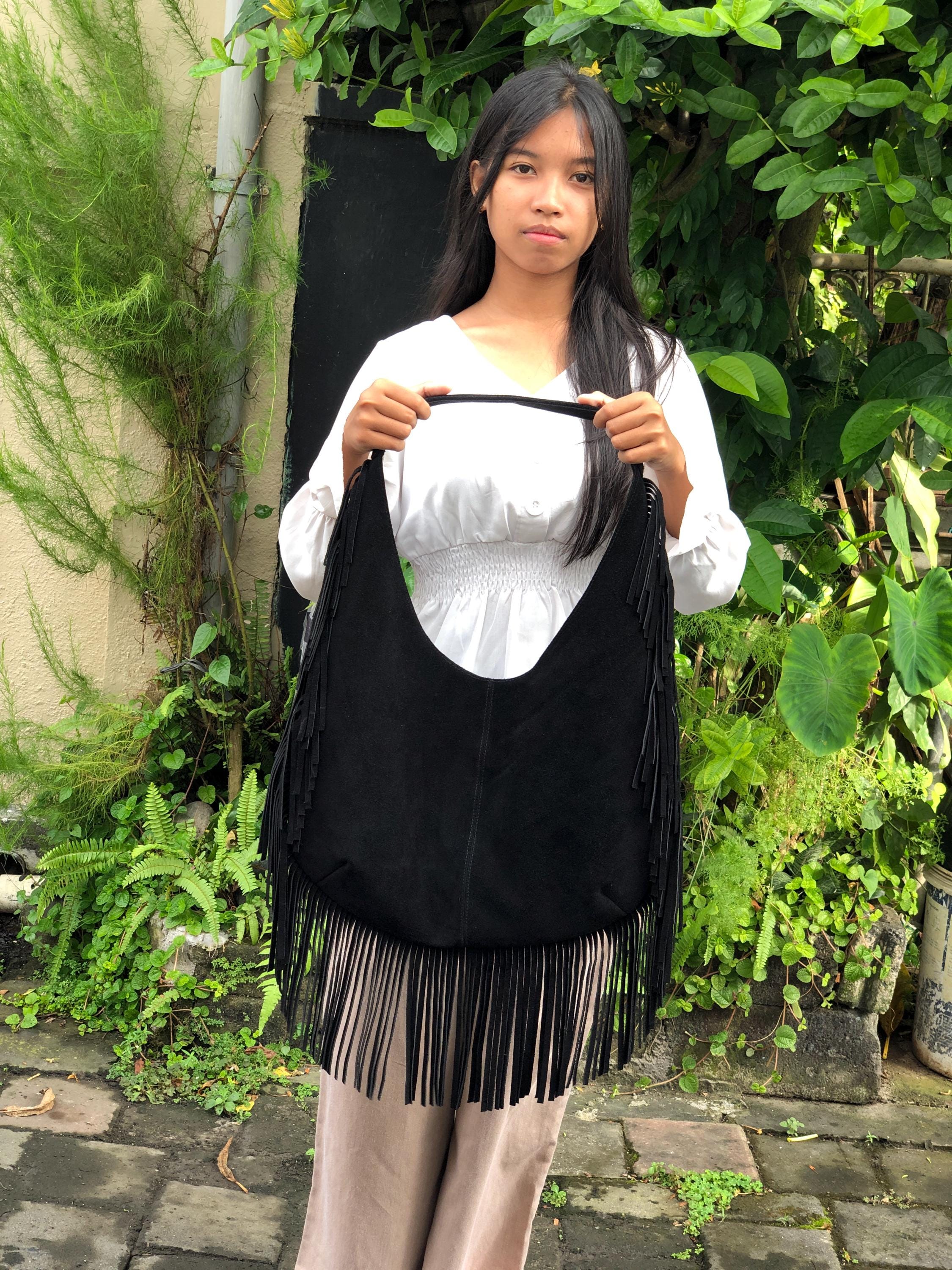 Leather Bag Fringe, Fringe Crossbody Bag, Black Boho Purse