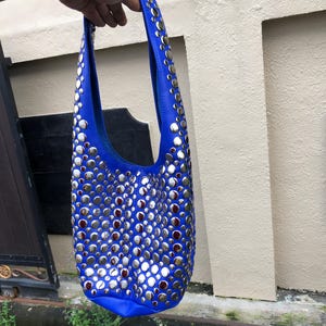 Blue Leather Bag With Studs - Etsy