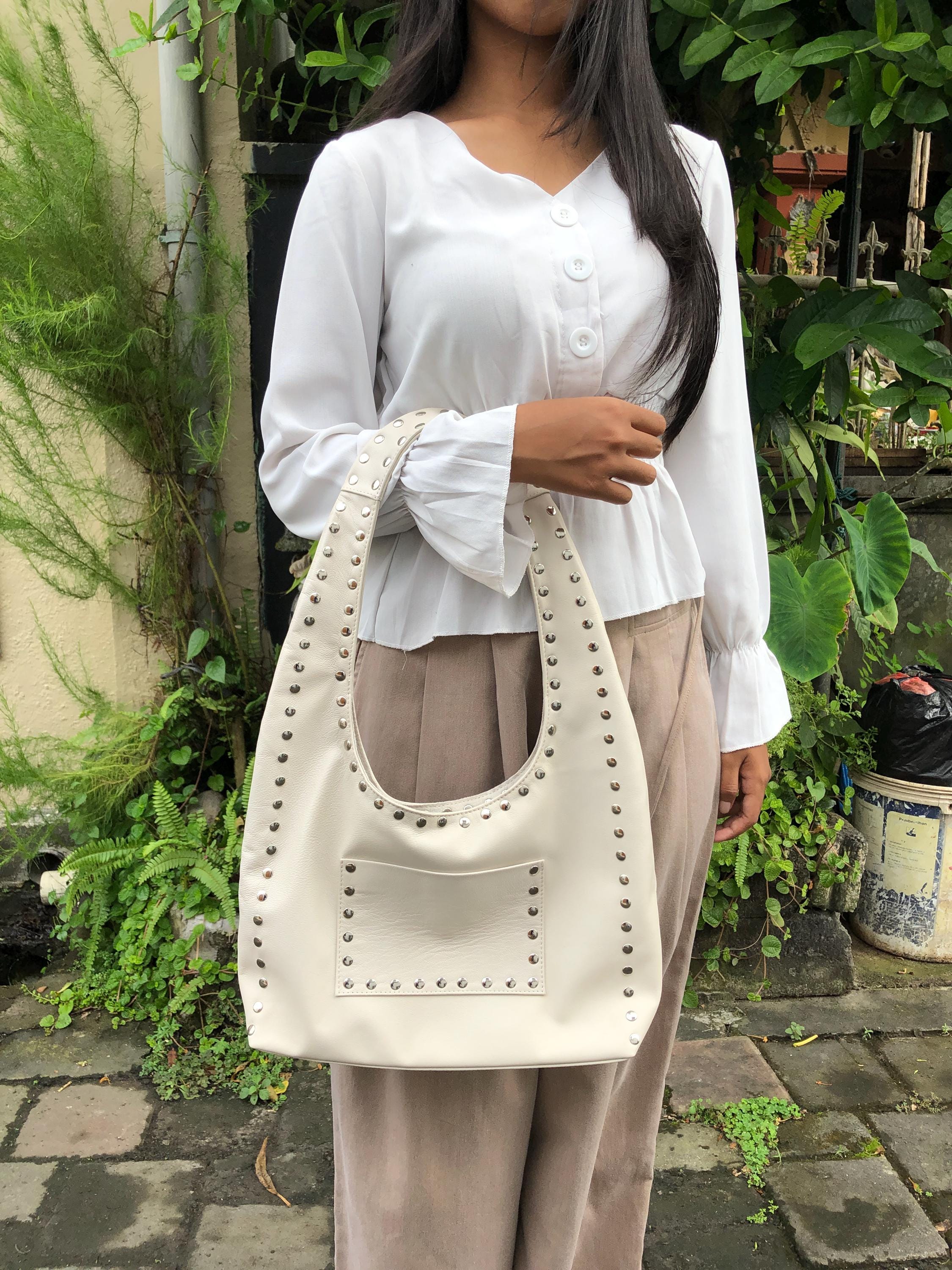 Black Leather Shoulder Bag,studded Bag Leather - Etsy