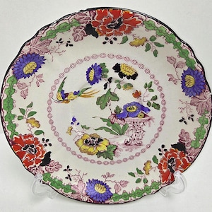 Antique Mason&#39;s Persiana Ironstone Plate: Hand-Painted Floral & Bird Decor