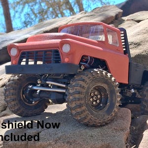 Axial SCX24 RC truck body shell red Chevy 3800 1955 flatbed Fits C10 JLU Bronco & Basecamp LED Compatible