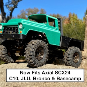 Axial SCX24 RC truck body shell green Chevy 3800 1955 flatbed Fits C10 JLU Bronco & Basecamp LED Compatible
