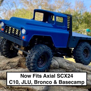 Axial SCX24 RC truck body shell Blue chevy3800 1955 flatbed Fits C10 JLU Bronco & Basecamp LED Compatible