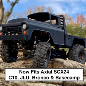 Axial SCX24 RC truck body shell gray Chevy 3800 1955 flatbed Fits C10 JLU Bronco & Basecamp LED Compatible