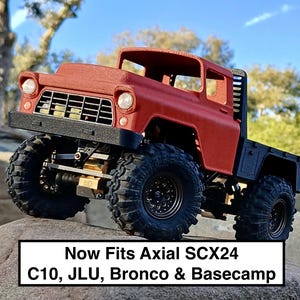 Axial SCX24 RC truck body shell red Chevy 3800 1955 flatbed Fits C10 JLU Bronco & Basecamp LED Compatible