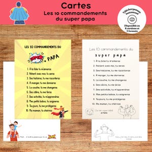 Cartes 10 commandements du super papa, à imprimer