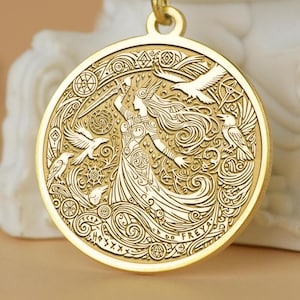 Freyja Necklace: 14K Gold Viking Goddess Pendant, Celtic Jewelry