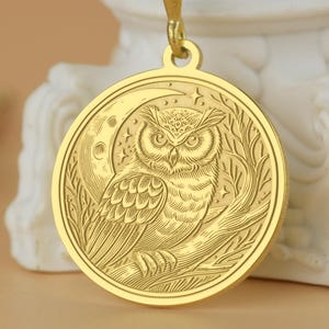 Engraved Forest Moon Owl Necklace: Sterling Silver Wisdom Pendant