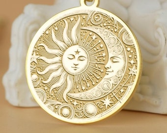 Sonne und Mond Kette: Celestial Medaillon Anhänger