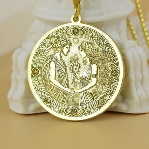Persephone and Hades Pendant Necklace: Solid Gold Greek Mythology Medallion