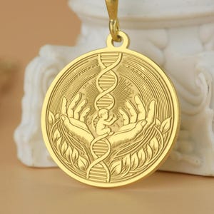 DNA Life Creation Necklace – Gold Embryo Pendant – Genetics & Motherhood Jewelry – Symbolic Gift for Birth, Pregnancy  Science