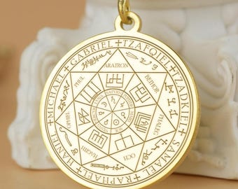 14k Gold Seven Erzengel Sigil Halskette: Amulett des spirituellen Schutzes