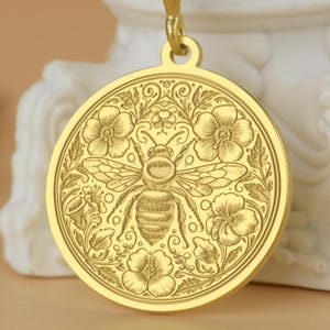 Sterling Silver Queen Bee Necklace: Botanical Flower Pendant, Gold Plated