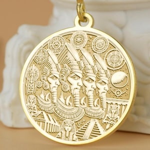 Gold-Plated Anunnaki Pendant Necklace – Ancient Sumerian Jewelry, Mesopotamian Symbol Charm