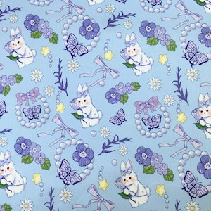 Rabbit Fabric Bunny Fabric 100% Cotton Cartoon Fabric By The Half Yard