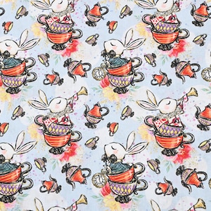 Alice in Wonderland Fabric White Rabbit Fabric 100% Cotton Cartoon Fabric By The Half Yard