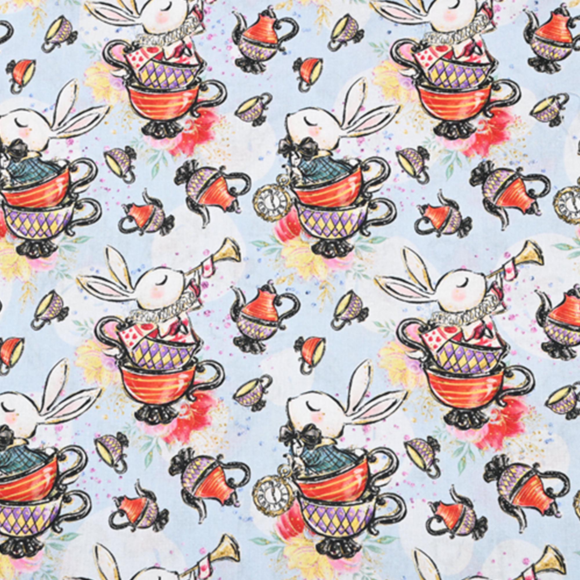 Alice in Wonderland Fabric White Rabbit Fabric 100% Cotton Cartoon ...