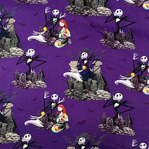 The Nightmare Before Christmas Fabric Jack Skellington and Sally 100% Cotton Cartoon Fabric By The Half Yard