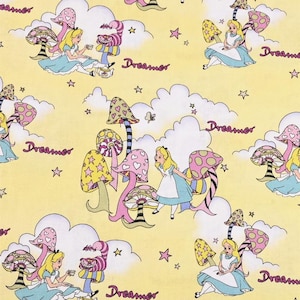 Alice in Wonderland Fabric Alice Fabric Cheshire Cat Fabric 100% Cotton Cartoon Fabric By The Half Yard