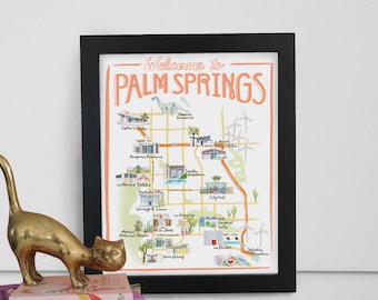 Palm Springs, California Illustrated Travel Map - print of an original watercolor