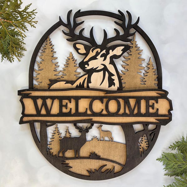 Rustiek welkomstbord Buck & Deer: houten hutdecoratie
