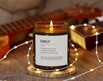 Name Definition Personalized Scented Candle - Custom Name Gift for Birthday, Home Decor - Coconut Apricot Wax