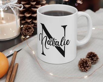 Caneca de café com nome, caneca personalizada, caneca para presente de Natal, caneca com nome personalizado, caneca com inicial, xícara de café com nome, caneca de 11 fl oz