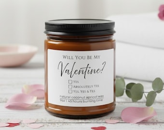 Will You Be My Valentine? Candle | Valentines Day Gift for Her or Him | Soy Amber Jar | Personalized Love Candle