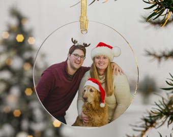Enfeite de Natal personalizado com foto de casal, enfeite de acrílico para casamento, foto personalizada para casais, decoração de árvore de Natal exclusiva, presentes de Natal.