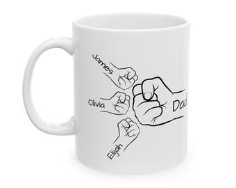 Personalized Dad Fist Bump Mug, Father Day Mug for Grandpa, First Dad, Custom Kids Name Coffe Mug, Tea Mug Gift for Papa
