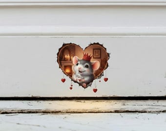Mouse Hole Decal, Cute Wall Sticker, Valentines Day Gift Ideas, Mouse Sticker, Cute  Room Decor Sticker, Gift for Her or Him