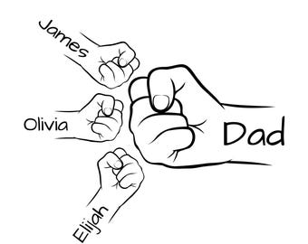 Custom Dad with Kids Names Svg, Father and Sons Customized Names, Personalized Fist Bump Design, Custom Name SVG, Cursive Custom Name,