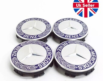 Voltrail360 4-Pack Mercedes Wheel Center Caps – 75mm Blue Emblem, Chrome Rim Hub Covers