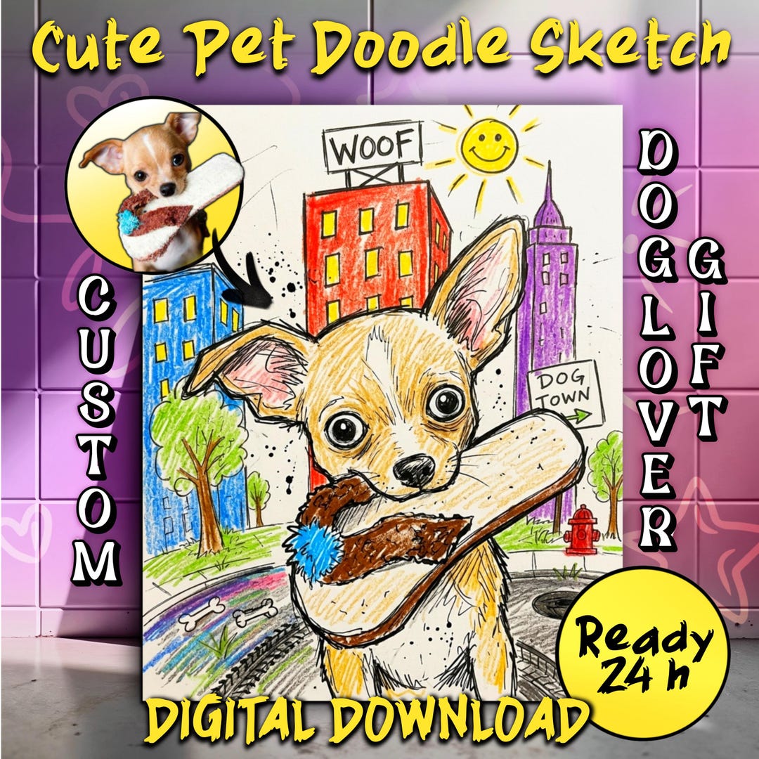 Custom Dog Portrait From Photo, Funny Badly Drawn Pet Doodle Art, Cute ...