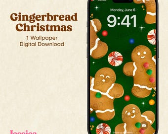Gingerbread Christmas Phone Wallpaper | Festive Holiday Design (Digital Download)
