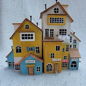 Tiny Driftwood Houses. Quirky Miniature Houses. Cozy Home Decor. Two Houses.