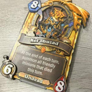Cartas premium de Hearthstone com tema preto – resina durável e composto de papel para uma jogabilidade elegante e exibição colecionável, kelthuzad