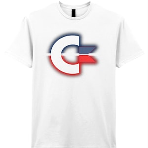 Commodore C Logo Gildan SoftStyle® Ringspun T-Shirt And Wording Glow Futuristic Retro New Revolution 64