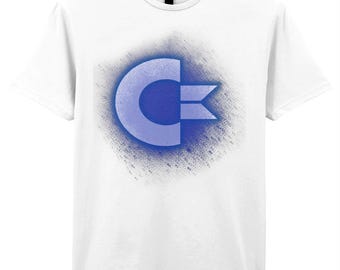 Commodore 64 Retro T-Shirt: Gildan Ringspun Cotton, Blue Spray Logo