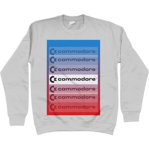 Sudadera con capucha retro Commodore 64 C64 azul y rojo degradado para videojuegos vintage para hombre y mujer