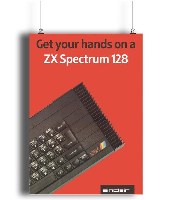 ZX Spectrum 128 レトロ広告: ラスター ジクレー アート プリント