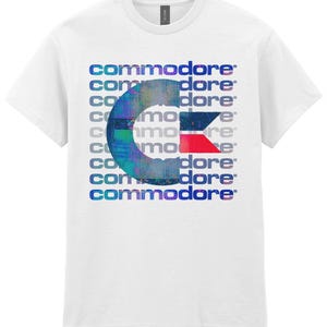 Commodore 64 Retro Glitch Series Logo Blue Geek Merch Gift Gildan Heavy Cotton T-Shirt