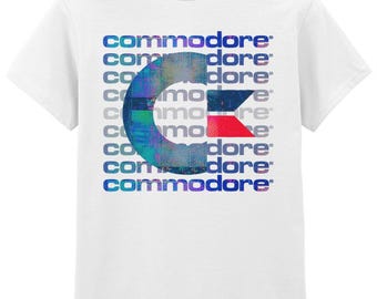 Commodore 64 Retro Glitch Series Logo Blue Geek Merch Gift Gildan Heavy Cotton T-Shirt